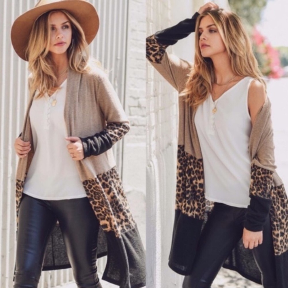 leopard block print cardigan.